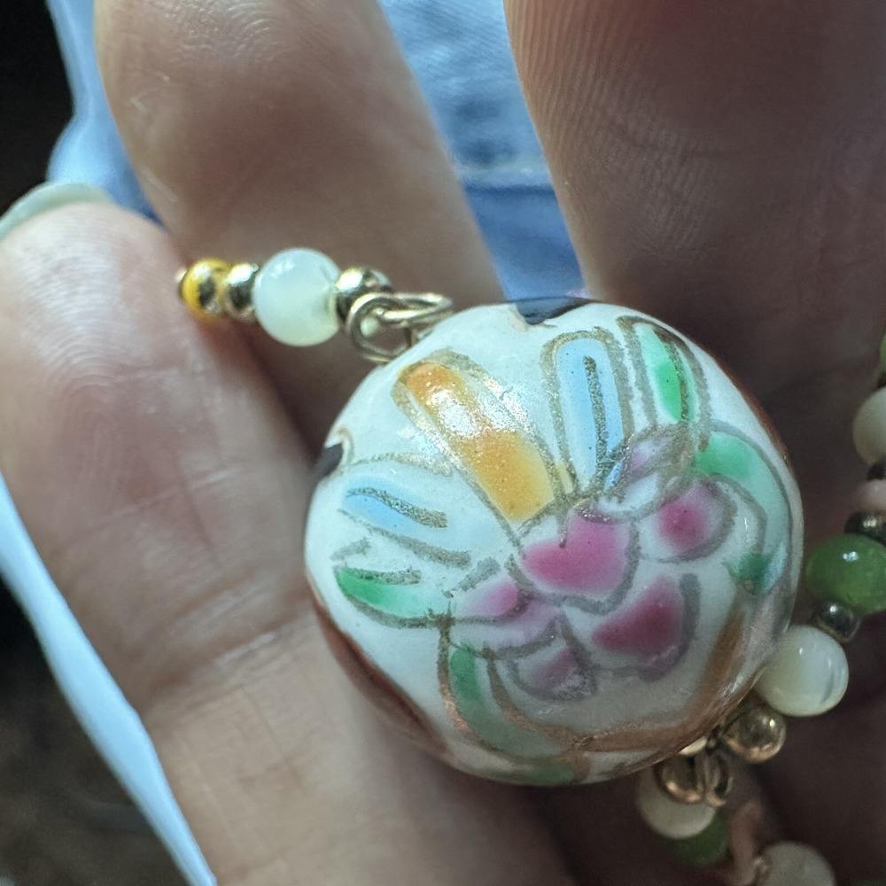 Vintage Pendant Necklace 16 Inch‎ Cloisonne Porcelain Glass Shell Beads Multi - Picture 7 of 8